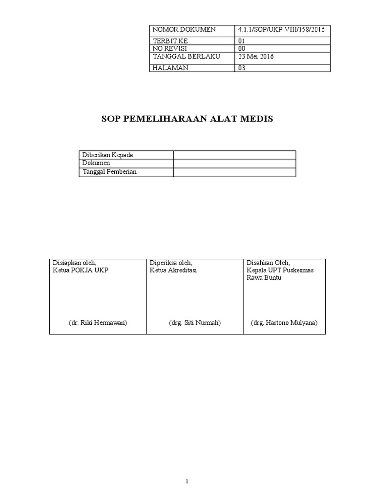 8 6 1 1 sop pemeliharaan alat medis pdf