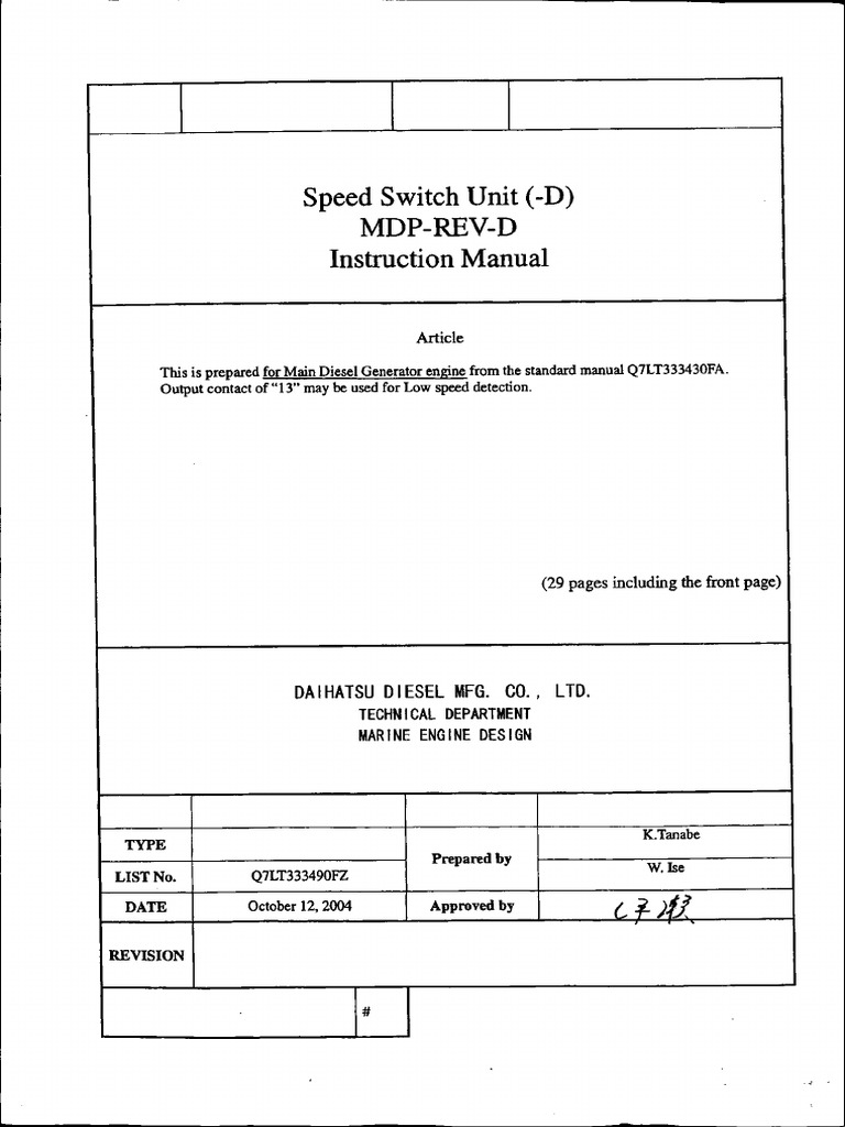 Speed Switch Unit (-D) Mdp-Rev-D Instruction Manual | PDF