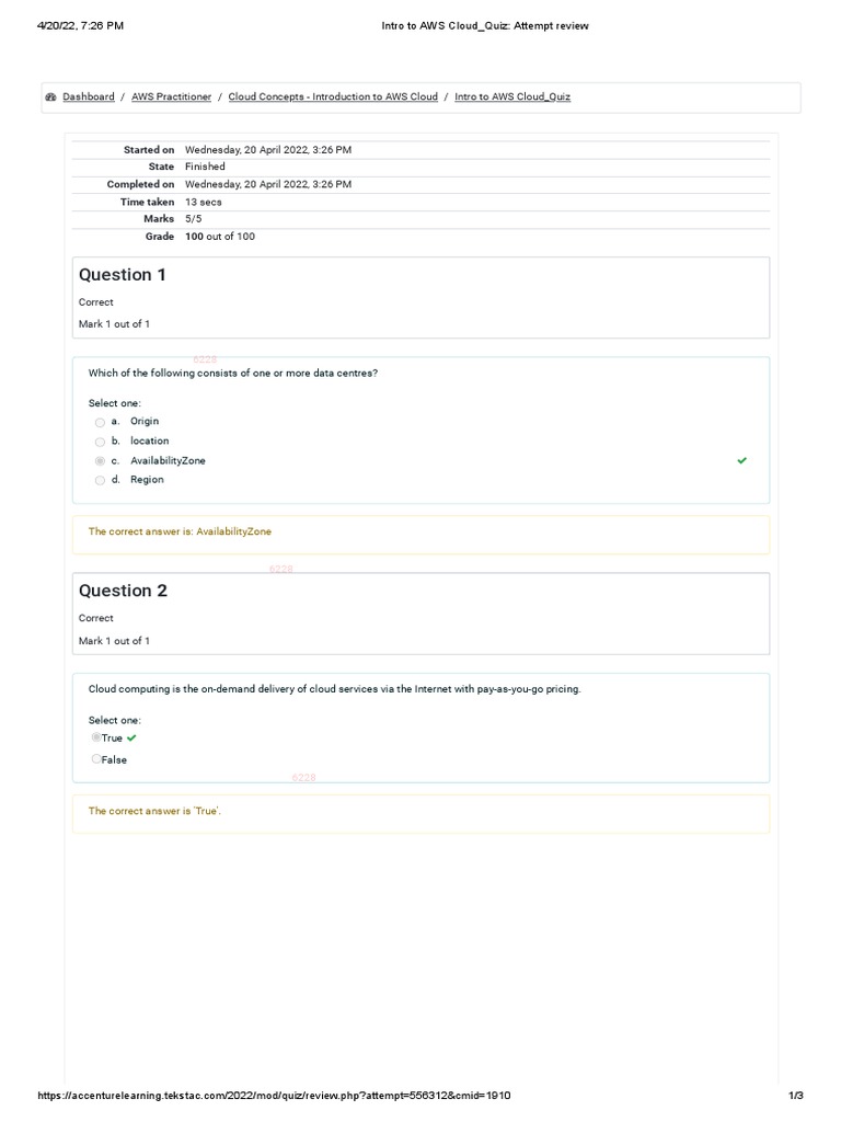 Intro To AWS Cloud - Quiz - Attempt Review | PDF | Cloud Computing ...