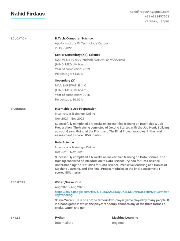 B.Tech Computer Science Resume Summary | PDF | Computer Science | Cognition