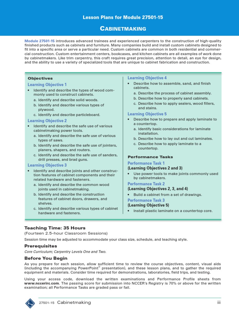 Lesson Plans For Module 27501-15 Abinetmaking: Learning Objective 1 ...