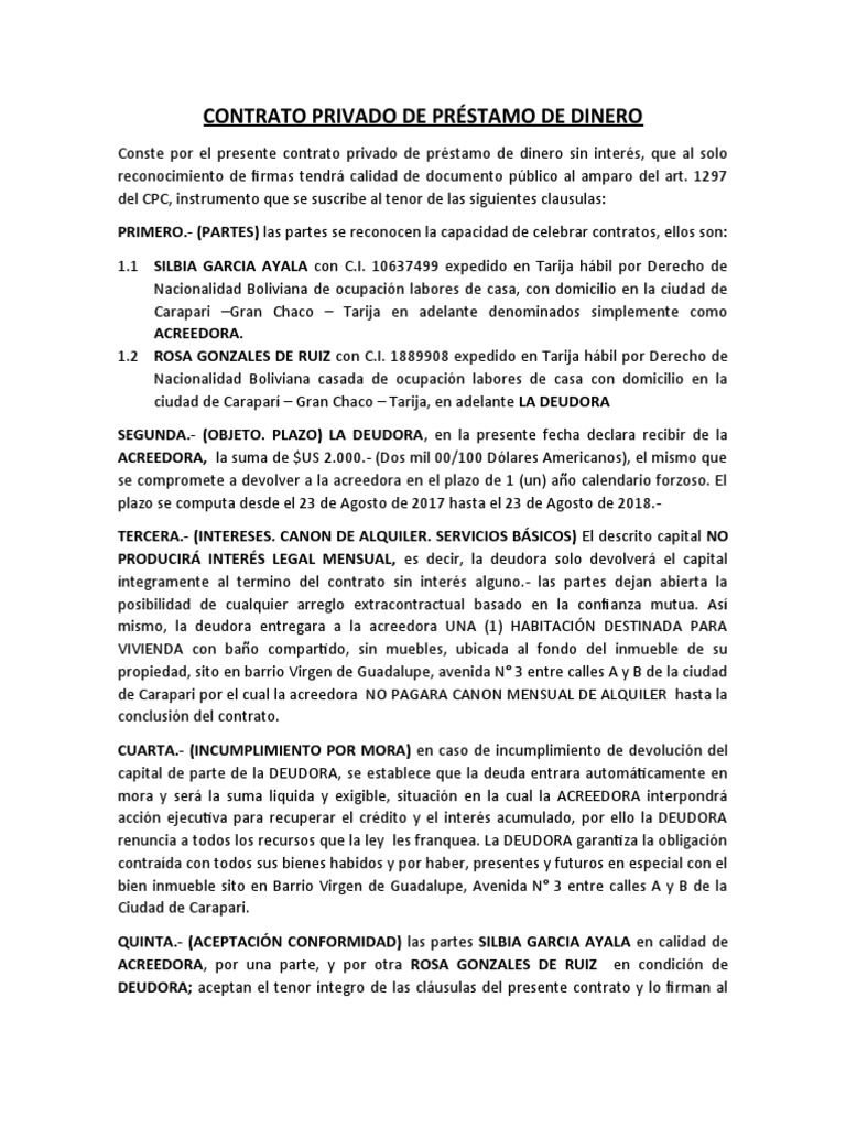 Contrato Privado de Préstamo de Dinero | PDF | Derecho privado