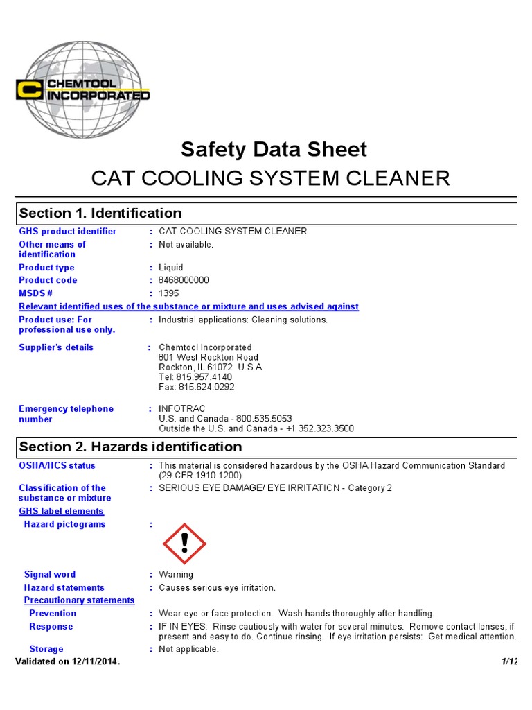 Cat Cooling System Cleaner PDF Toxicity Occupational Safety And