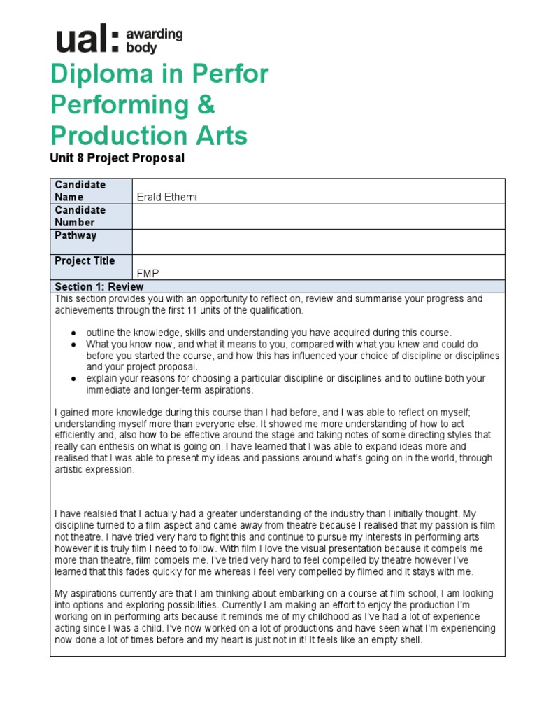 Performing Arts Project Proposal | PDF | Experience | Thought