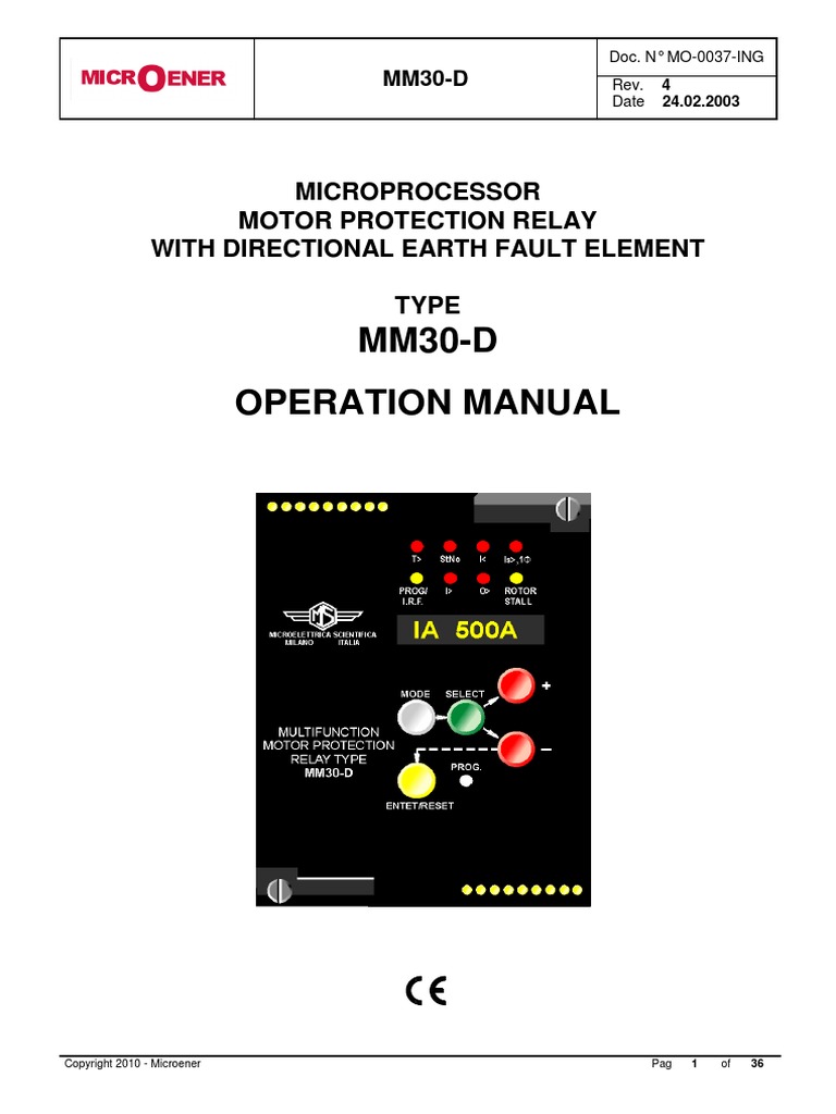 MM30D Operation Manual Microprocessor Motor Protection Relay With Directional Earth Fault