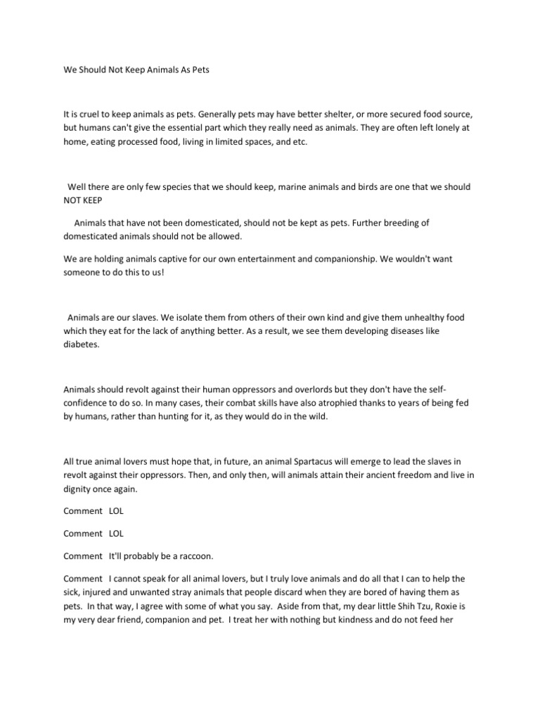 We Should Not Keep Animals As Pets PDF Pet Dogs