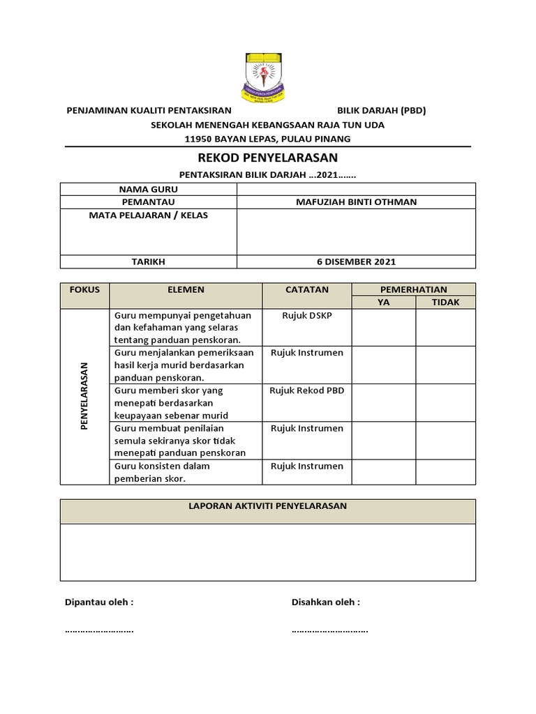 Rekod Penyelarasan | PDF