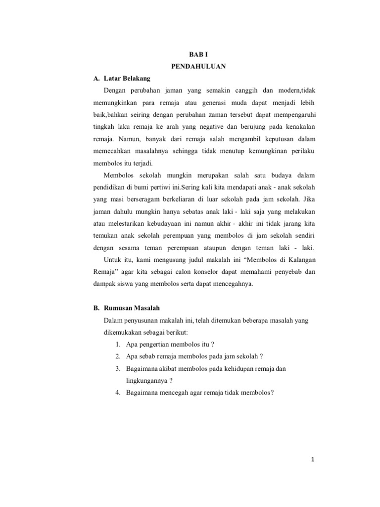 Makalah Membolos Di Kalangan Remaja