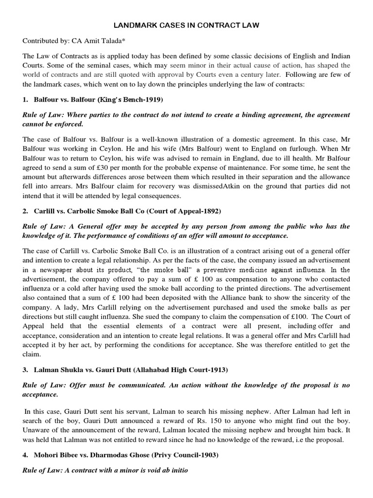 Contract Act Case Studies Edited PDF Justice Common Law