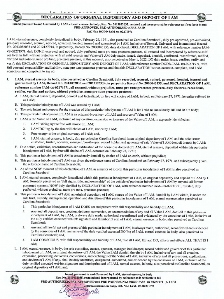 Declaration of Original Depository and Deposit | PDF | Common Law ...