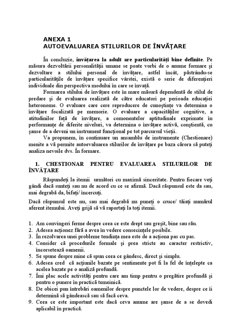 3 Autoevaluarea Stilurilor de Invatare | PDF