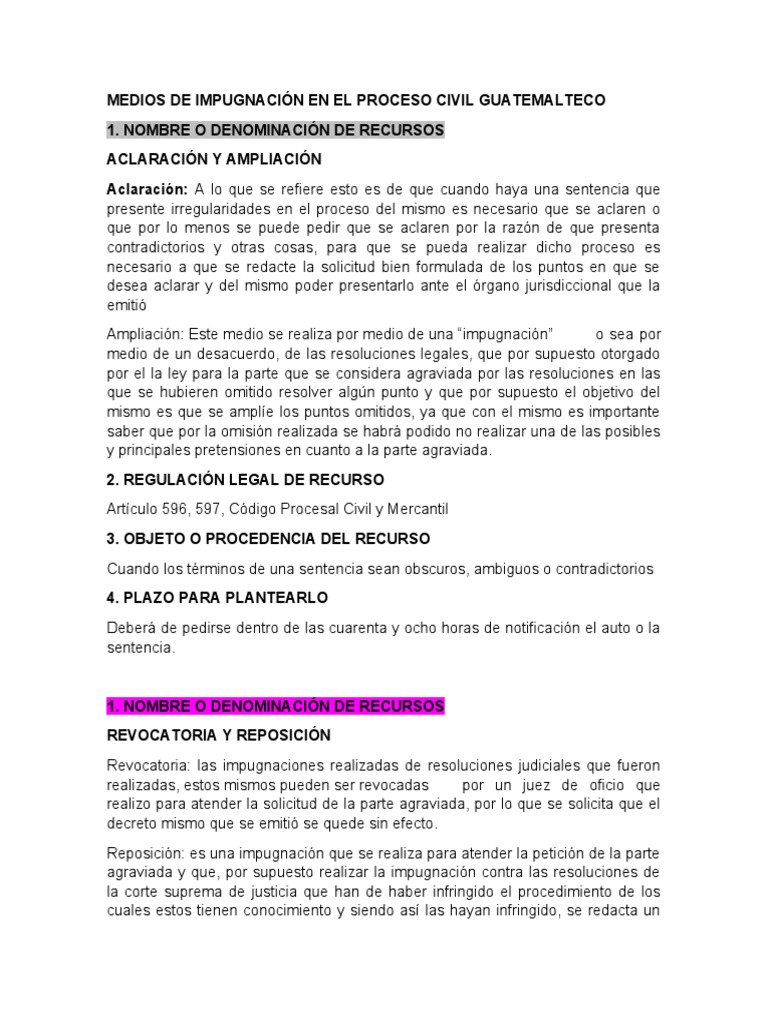 Medios de Impugnación en el Proceso Civil Guatemalteco | PDF ...