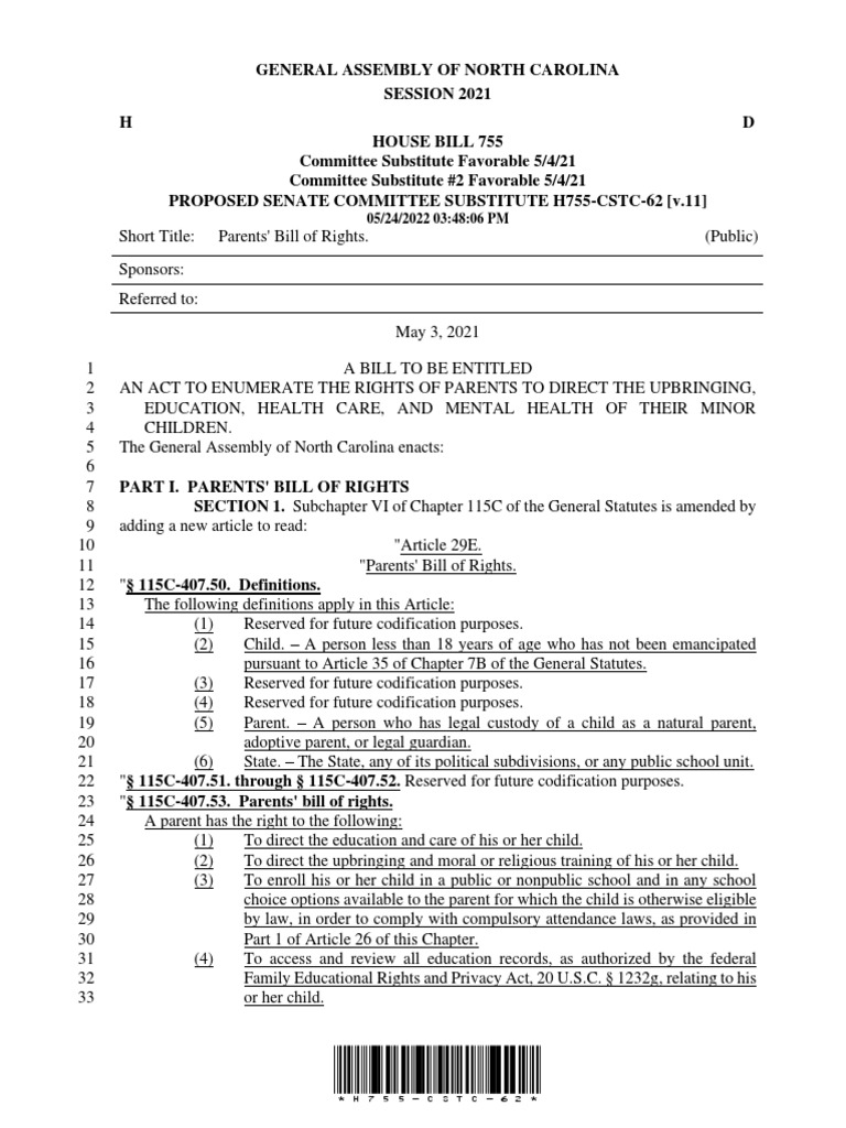 North Carolina Parents' Bill of Rights | PDF | Injunction | Schools