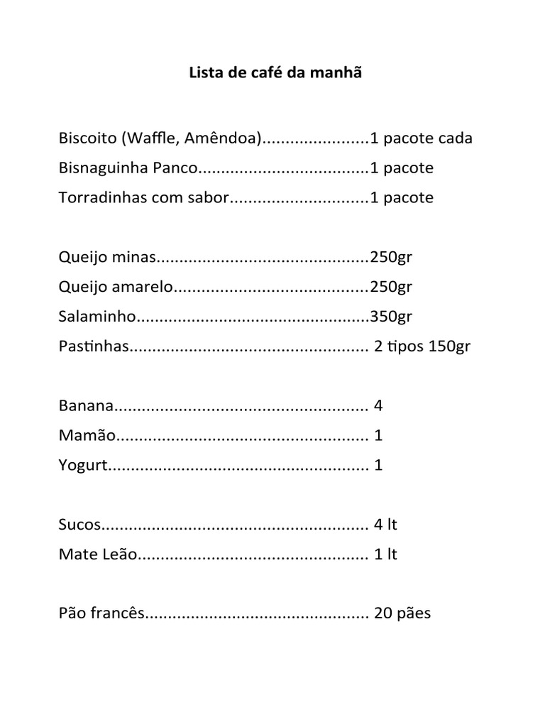 Lista de Café da Manhã Coletivo | PDF