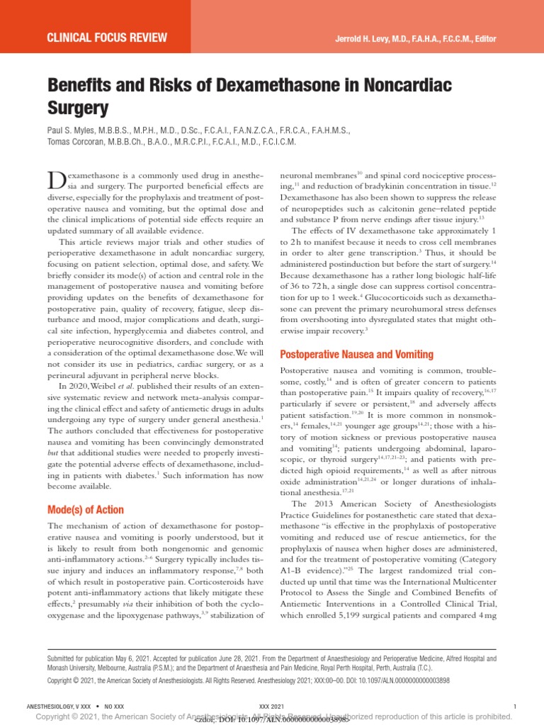 Benefits and Risks of Dexamethasone in Noncardiac Surgery | PDF ...