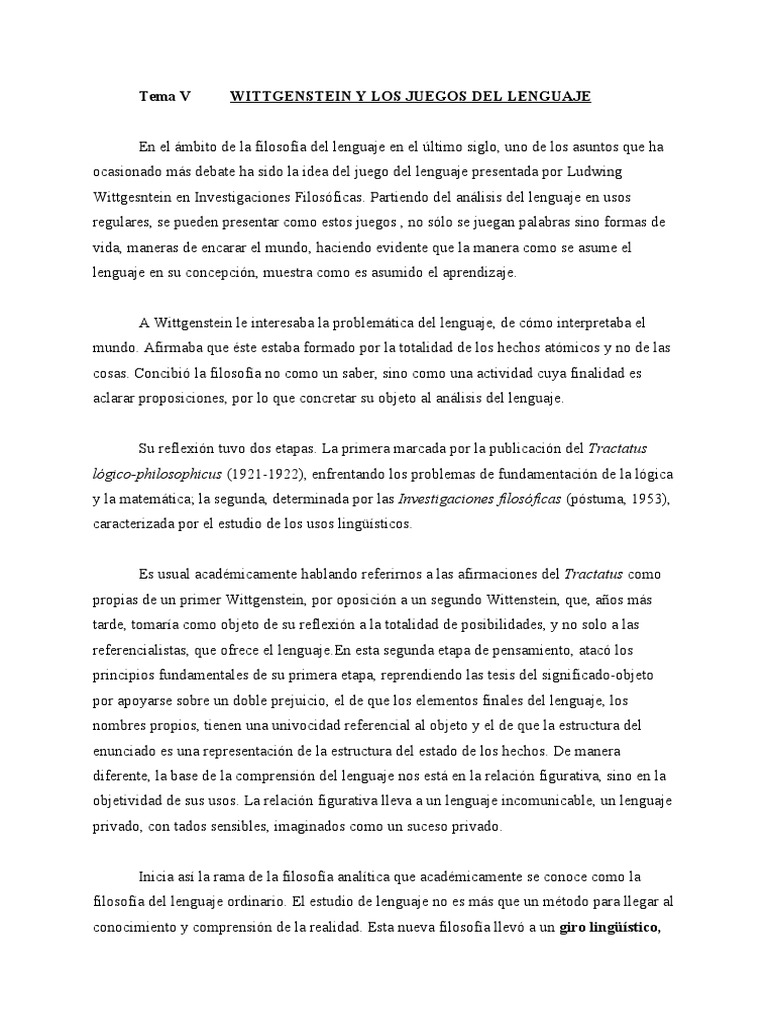 Juegos Del Lenguaje PDF Ludwig Wittgenstein Filosofía del lenguaje