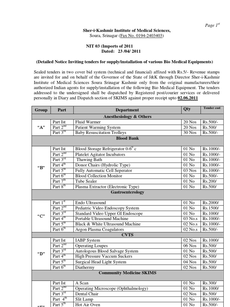 Tender For Endoscope | PDF | Blood Donation | Medical Ultrasound