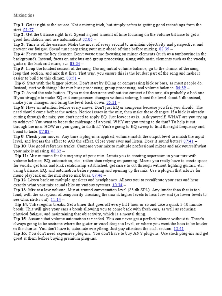 Mixing Tips PDF Equalization (Audio) Headphones