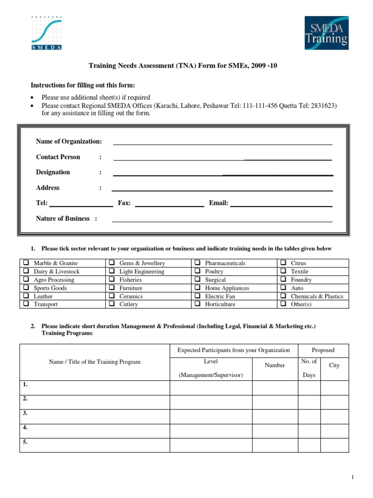 TNA Form for SMEs Training Needs 2009 | PDF