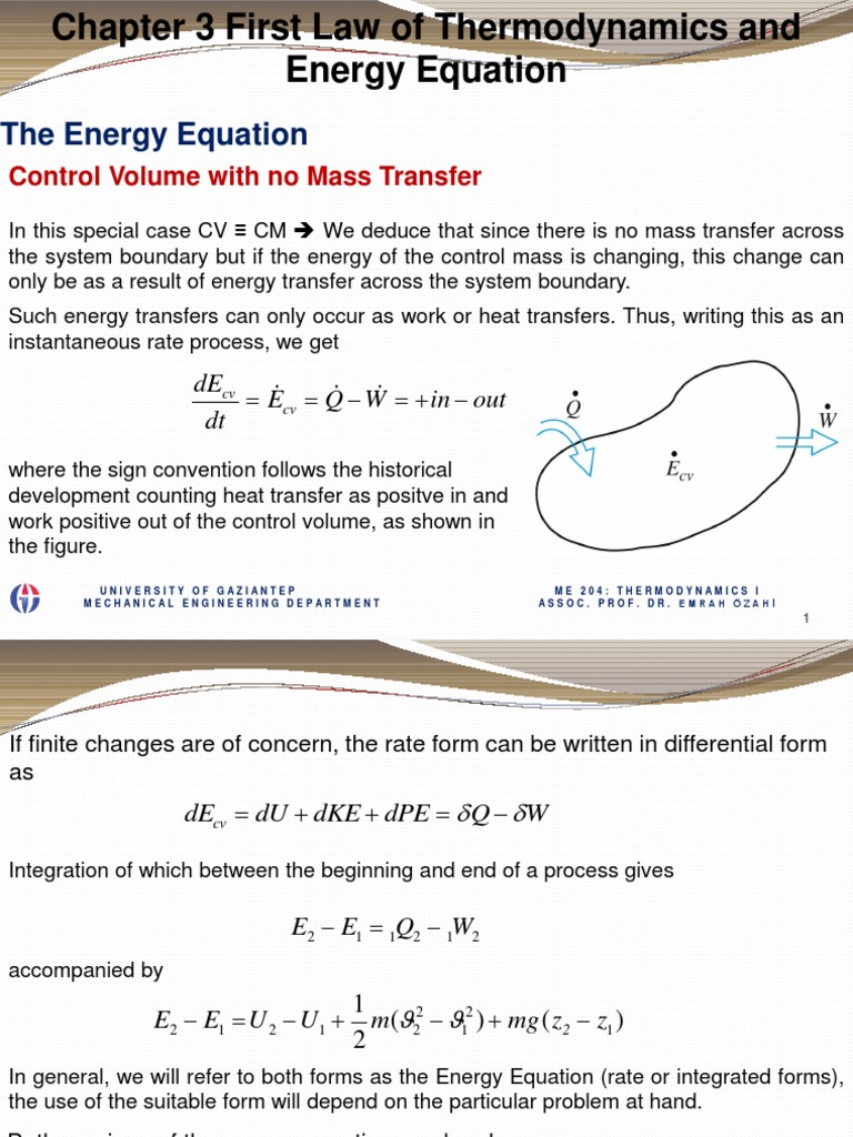 The Energy Equation: Control Volume With No Mass Transfer | PDF | Heat ...