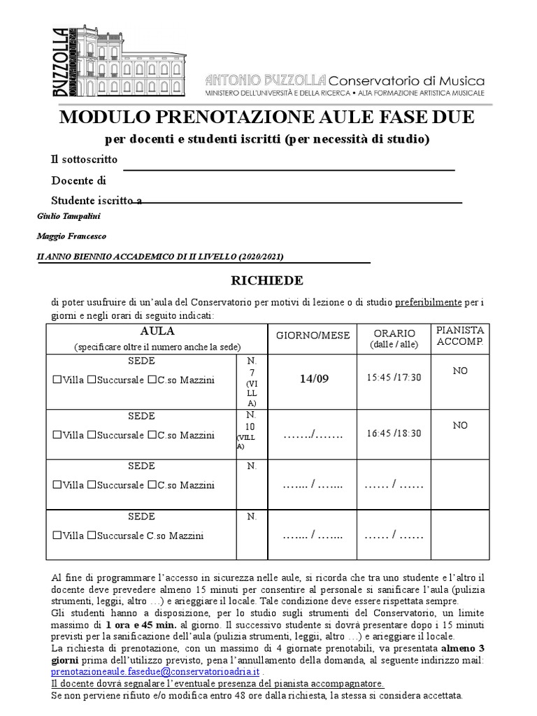 Prefettura Della Casa Pontificia Modulo Per La Prenotazione Dei Biglietti Modulo-Prenotazione-Aule FILE WORD | PDF