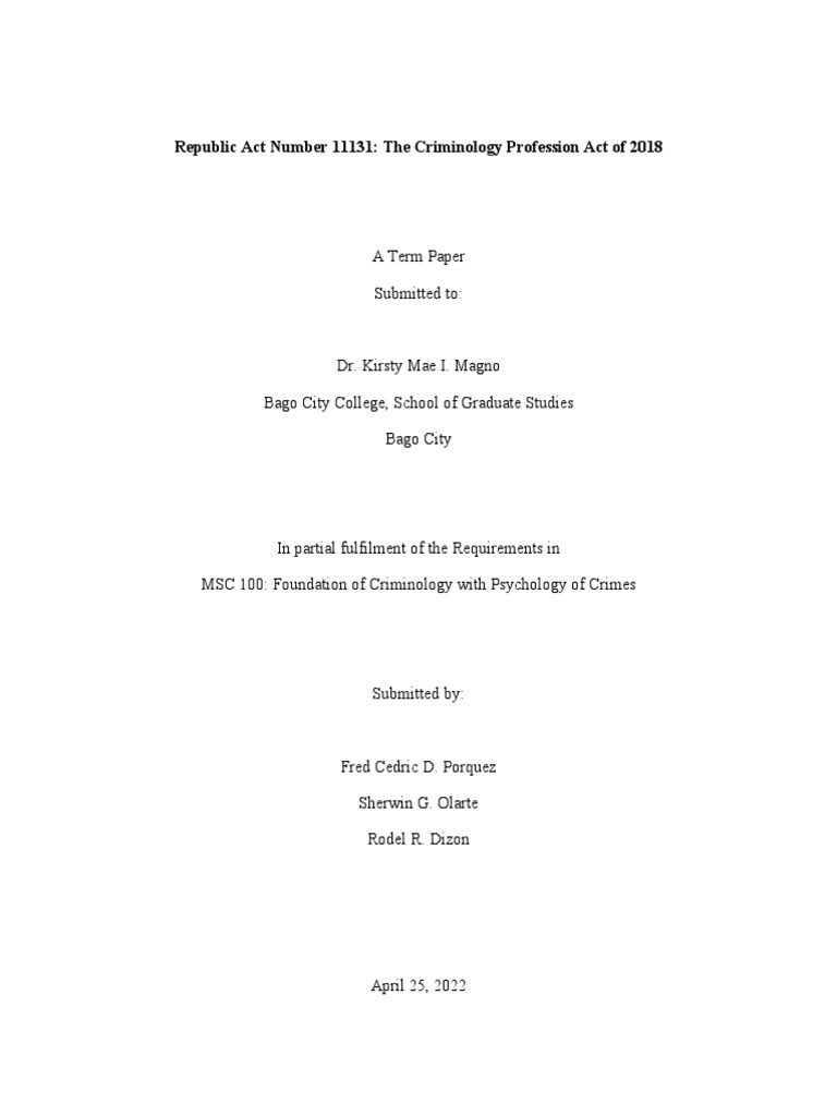 Republic Act Number 11131: The Criminology Profession Act of 2018 | PDF ...