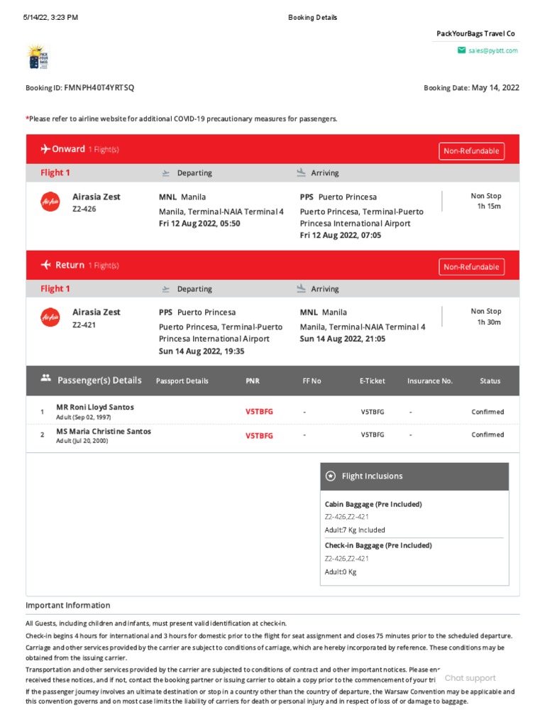 Flight Booking Confirmation Details | PDF | Transport | Aviation