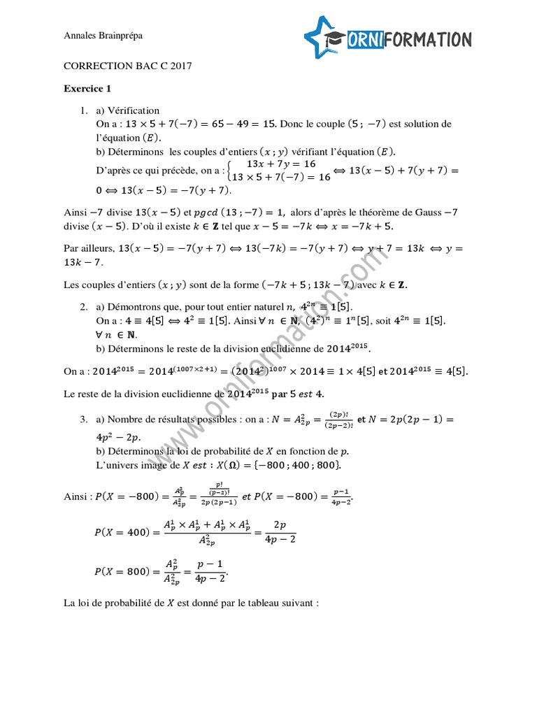 Correction Maths Bac C 2017 | PDF | Droite (mathématiques) | Base ...