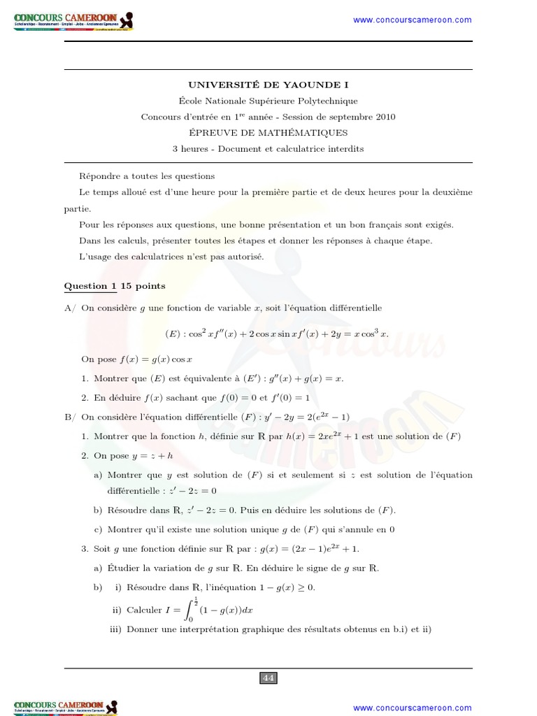 Concours Mathématiques Yaoundé 2010 | PDF | Cercle | Plan (Géométrie)