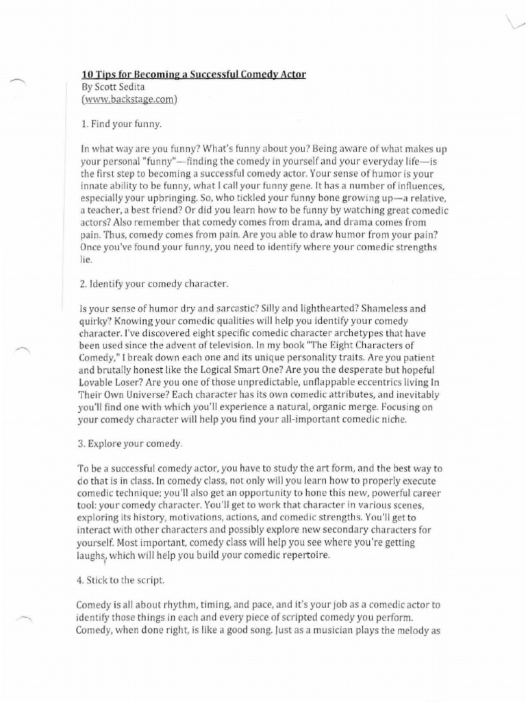 10 Tips For Becoming A Successful Comedy Actor | PDF | Performing Arts ...