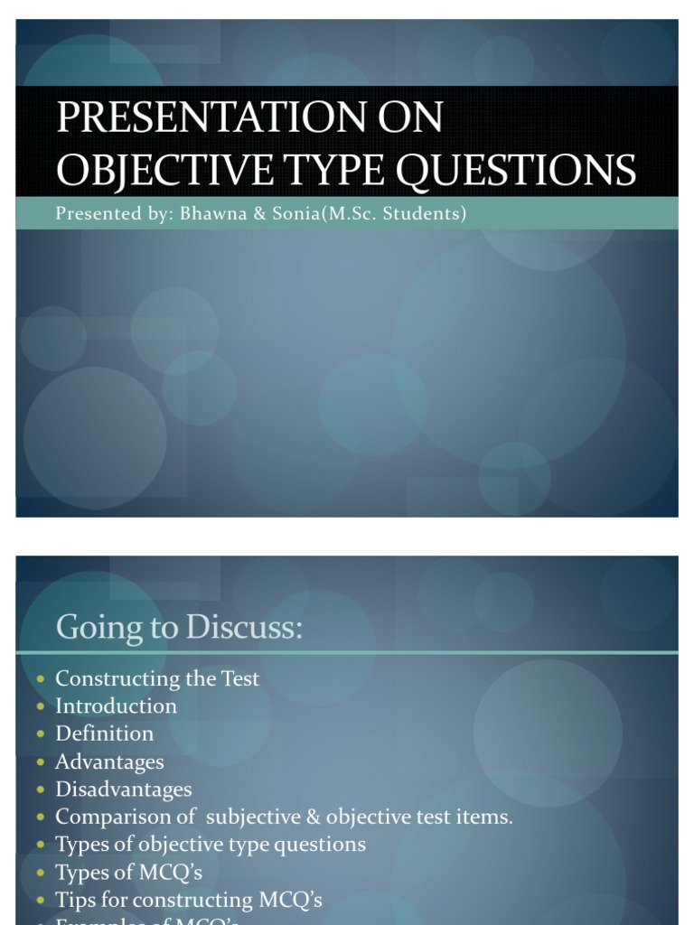 Presentation on Objective Type Questions