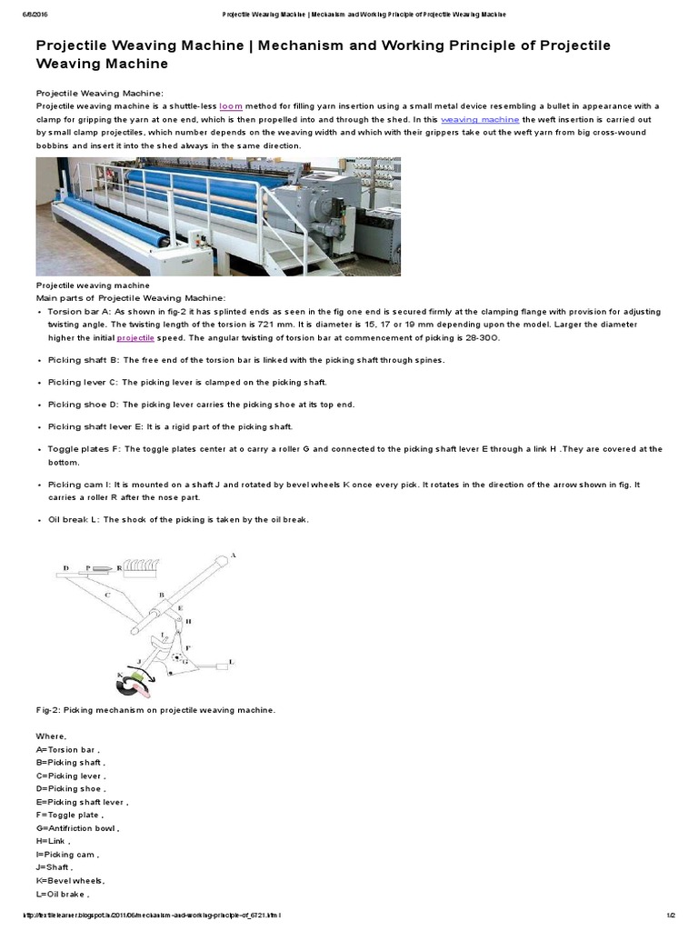 Projectile Weaving Machine Mechanism and PDF Weaving Machines