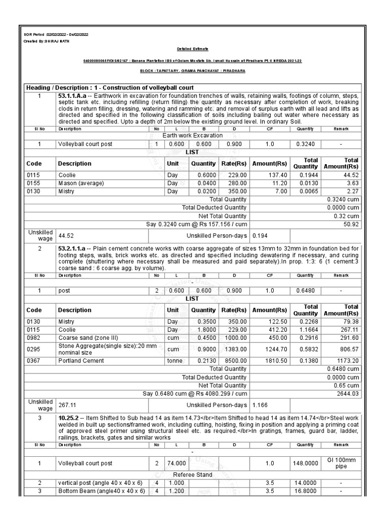 Volleyball Court Modal Estimate PDF Civil Engineering Building
