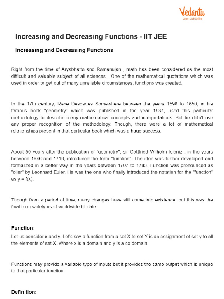 Increasing and Decreasing Functions - IIT JEE | PDF