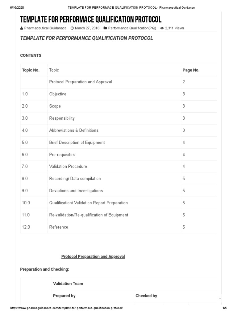 TEMPLATE FOR PERFORMACE QUALIFICATION PROTOCOL - Pharmaceutical ...