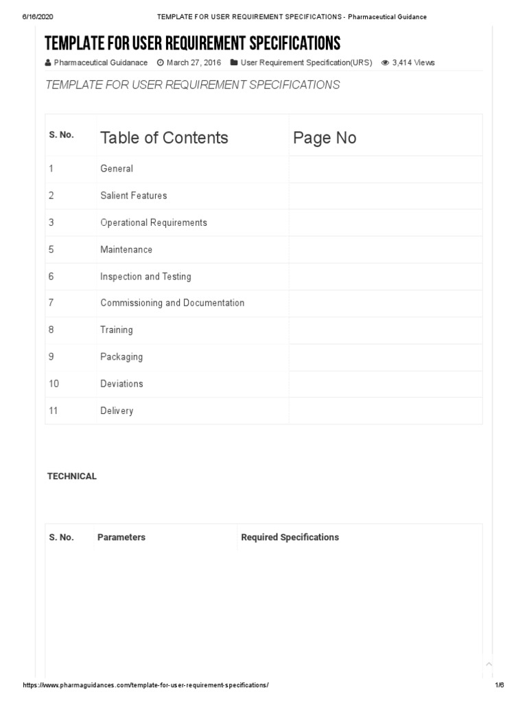 User Requirement Specification Template | PDF | Specification ...