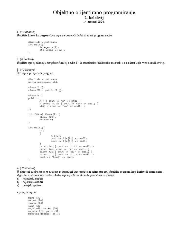 Objektno Orijentirano Programiranje: 2. Kolokvij | PDF | Computer ...