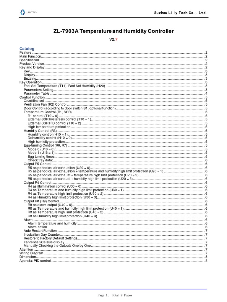ZL-7903A Temperature and Humidity Controller: Catalog | PDF ...