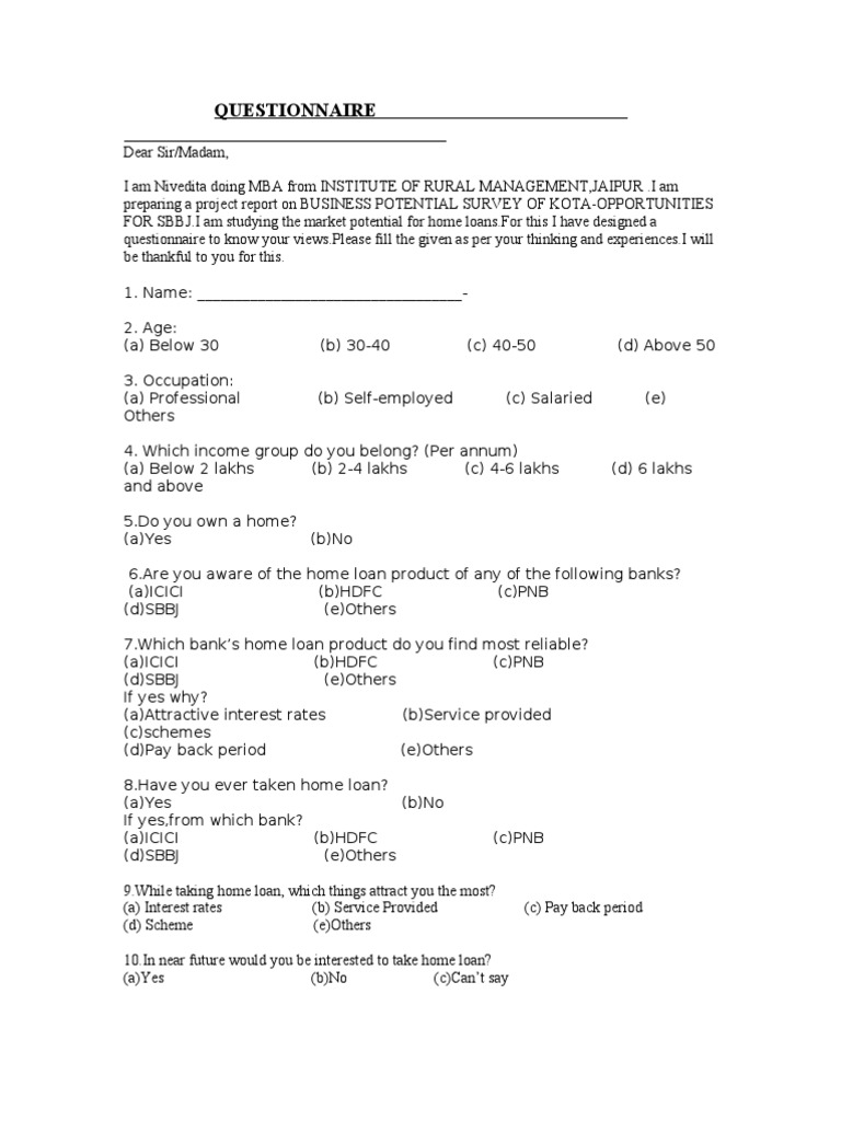 Home Loan Questionnaire PDF Mortgage Loan Interest