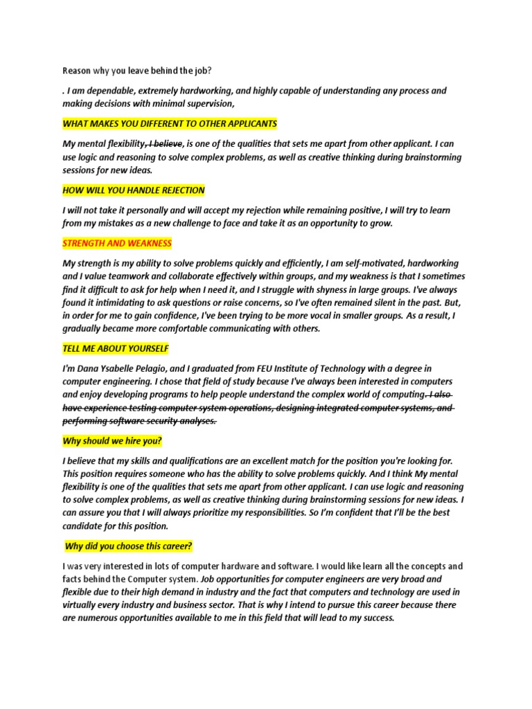 I Think One of The Qualities That Sets Me Apart From Other Applicant Is