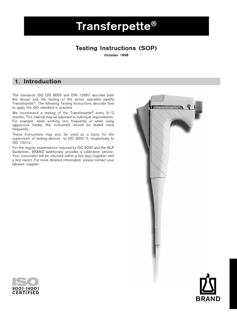 Transferpette Testing Instructions (SOP) PDF Calibration Metrology
