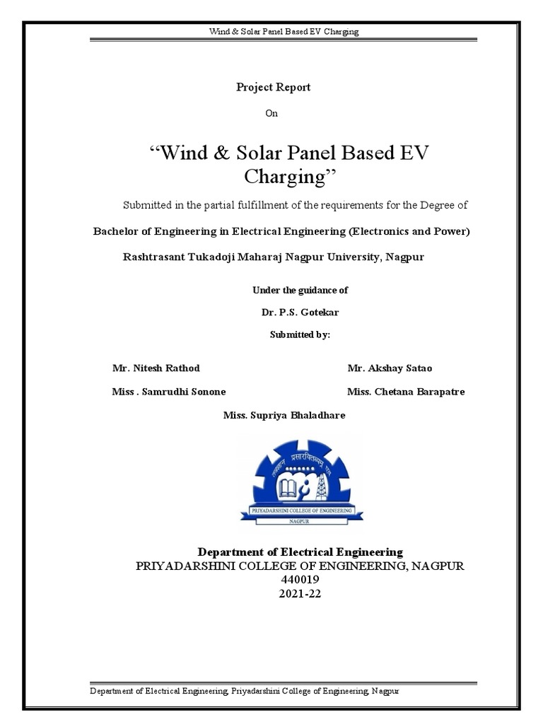 Solar & Wind EV Charging Project Report | PDF | Electric Vehicle ...
