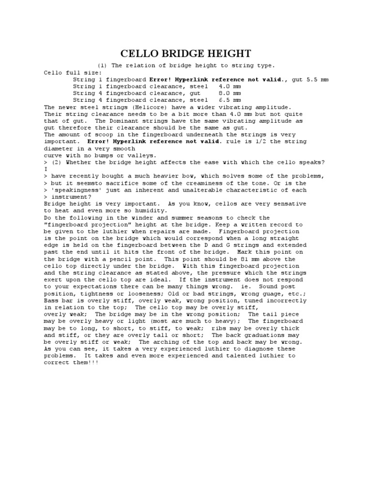 Cello Bridge Height PDF Cello Music Production