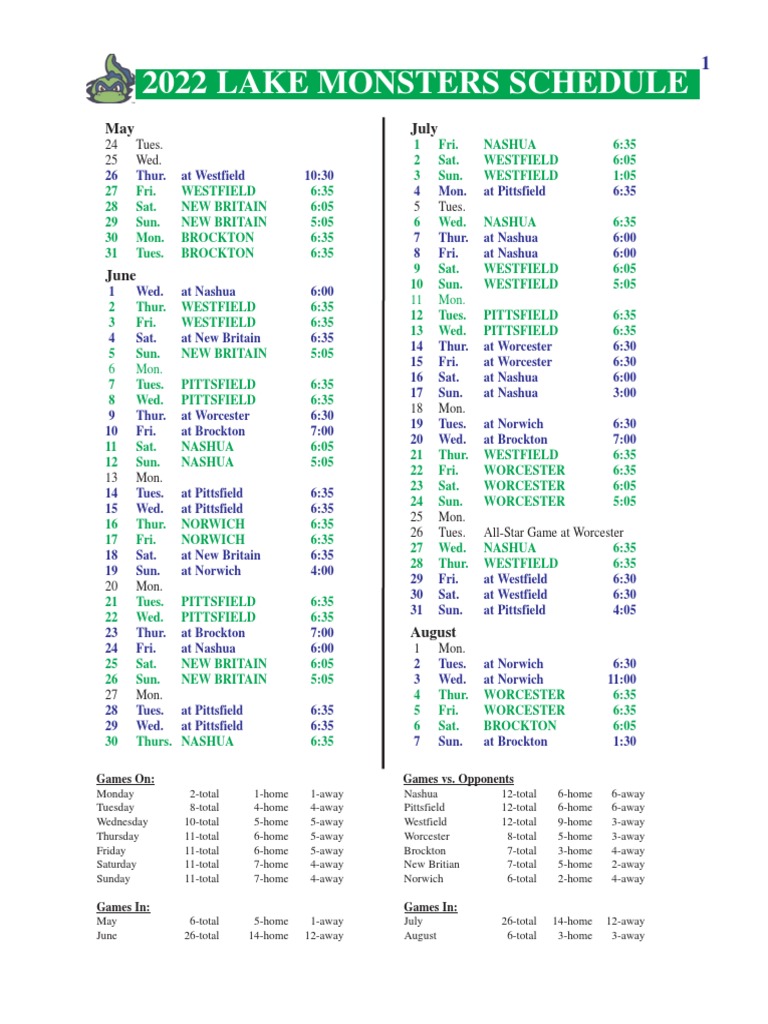 Lake Monsters Schedule PDF