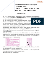 Pre RMO Previous Year Question Paper 2019 (11th Aug)