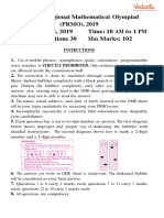 Pre RMO Previous Year Question Paper 2019 (25th Aug)