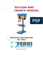 Operation and Maintenance Manual: Drill Press With Drive Belt Art. 0012