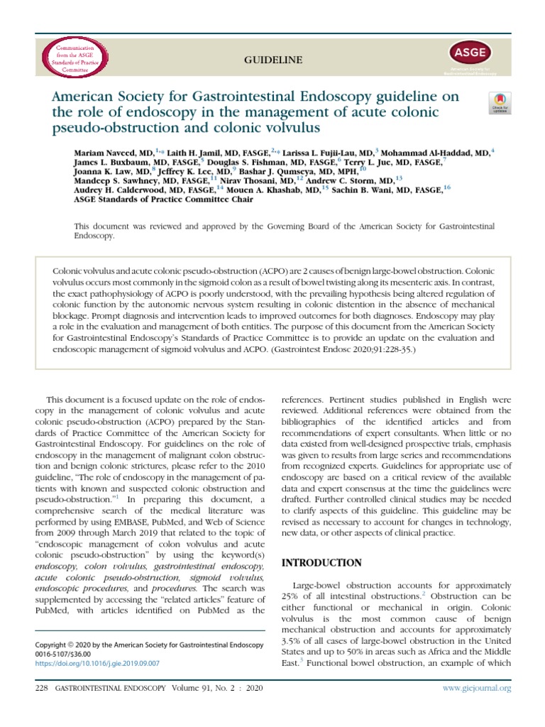 ASGE 2020 Guideline ACPO Si Volvulus | PDF | Colonoscopy | Endoscopy