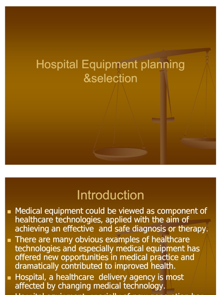 Hospital Equipment Planning Overview | PDF | Health Care | Hospital