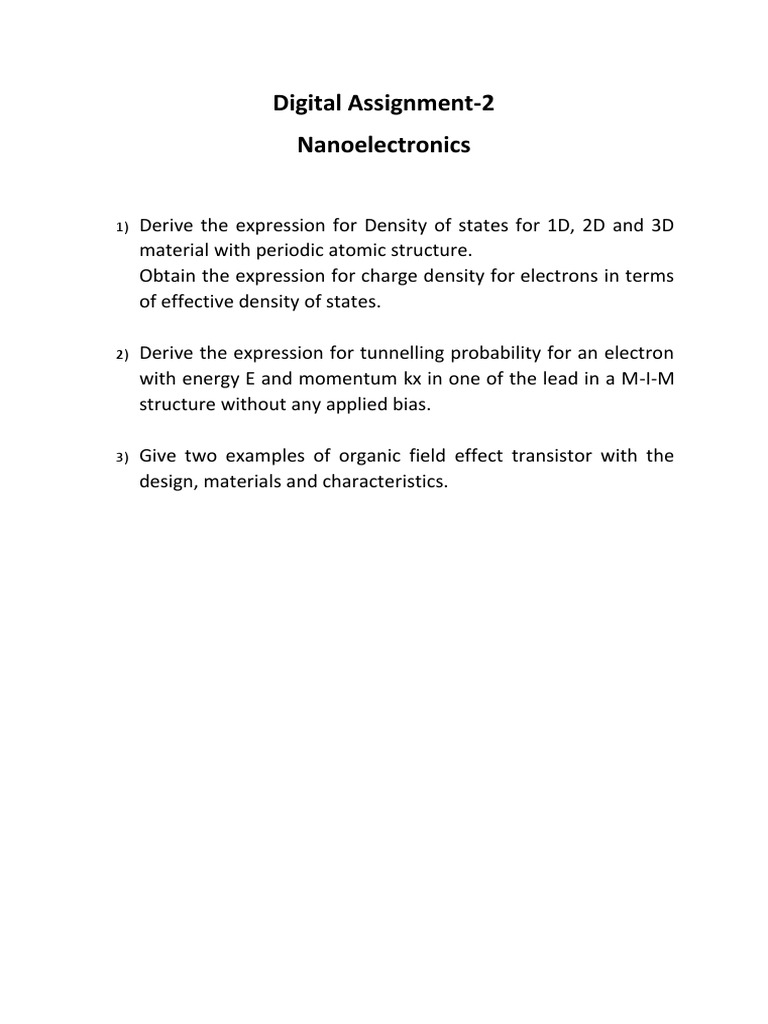 Digital Assignment-2 Nanoelectronics | PDF | Teaching Methods ...